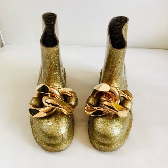 J.W. Anderson Gold Glitter Chain Rubber Rain Booties SZ 6.5 /36.5 - Picture 4 of 10